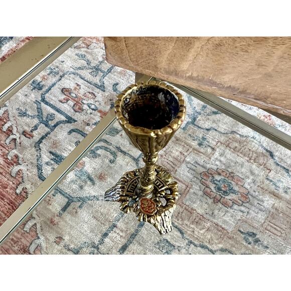 Vtg Mid Century Judaica Brass Brutalist Shabbat Candle Holder - Picture 6 of 10